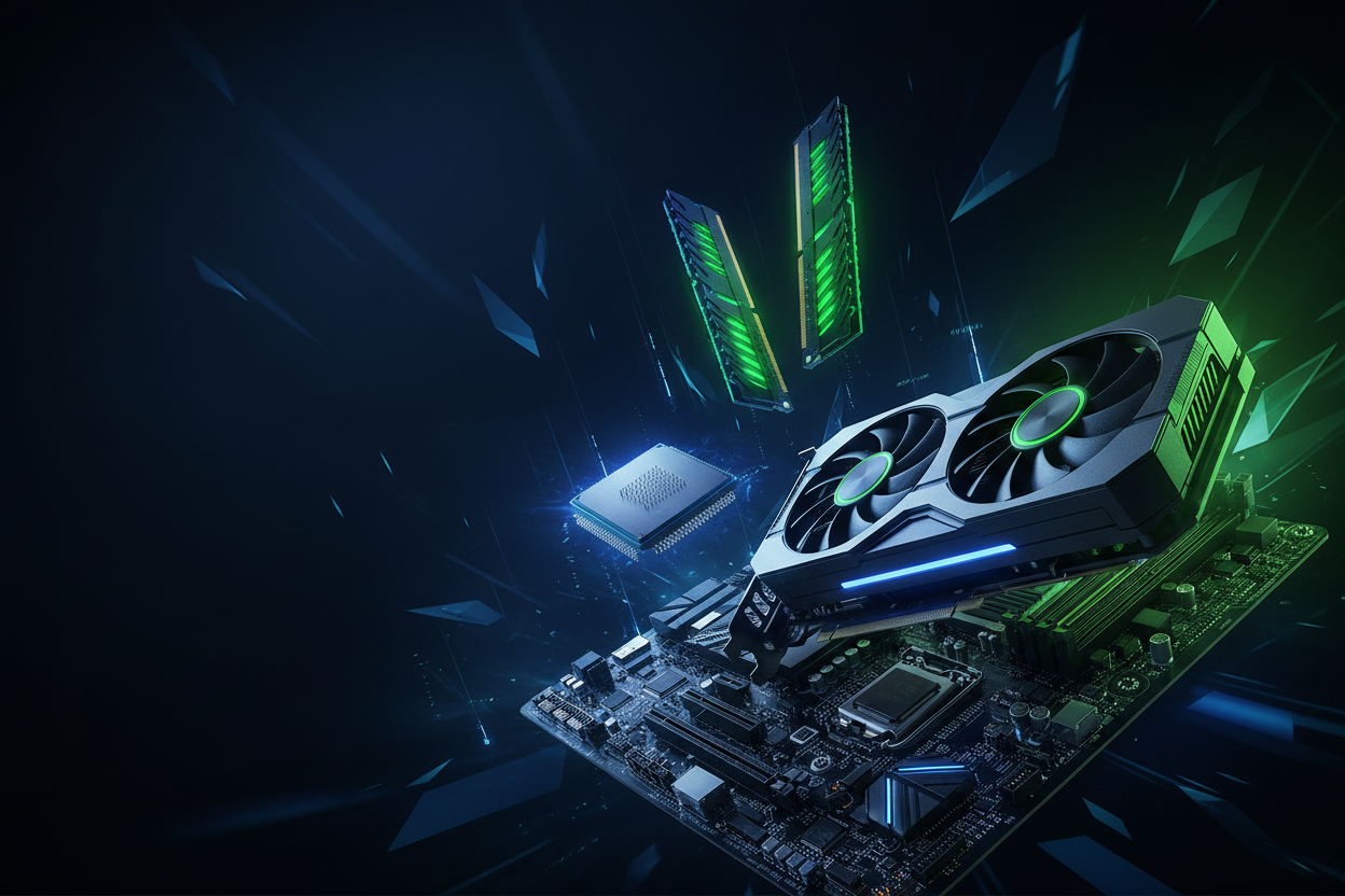 Computer components banner with brand colors